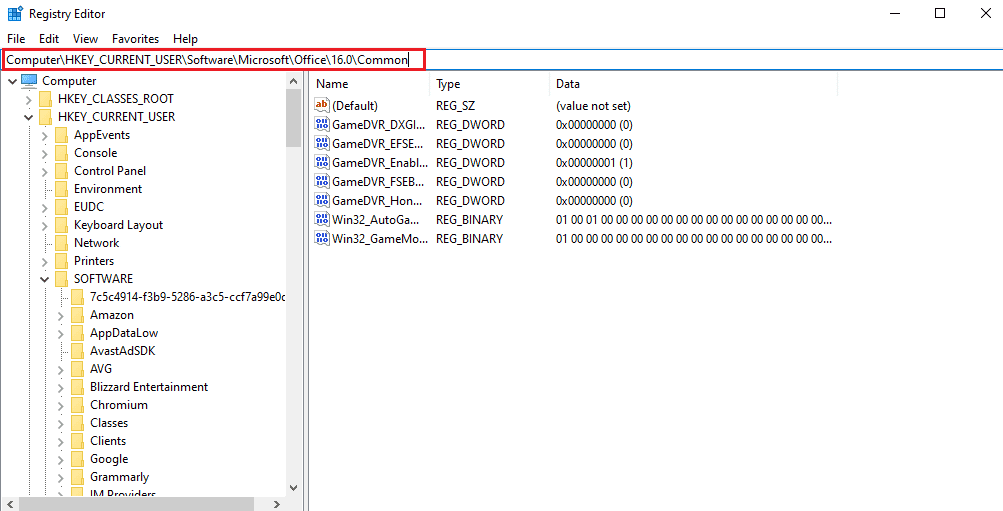 Enter HKEY CURRENT USER Software Microsoft Office16.0 Common. Fix Outlook has run into an error that is preventing it from working correctly