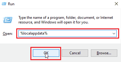 enter localappdata in run dialog and click on OK