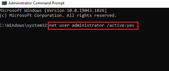 Enter net user administrator active yes