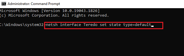 Enter netsh interface Teredo set state type=default 