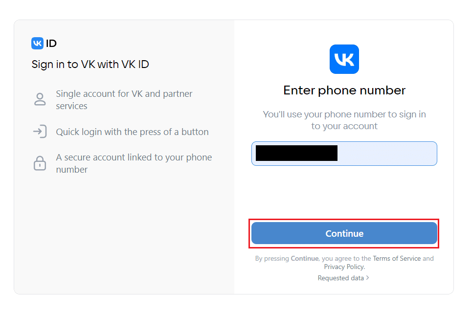 enter phone number and click on Create account