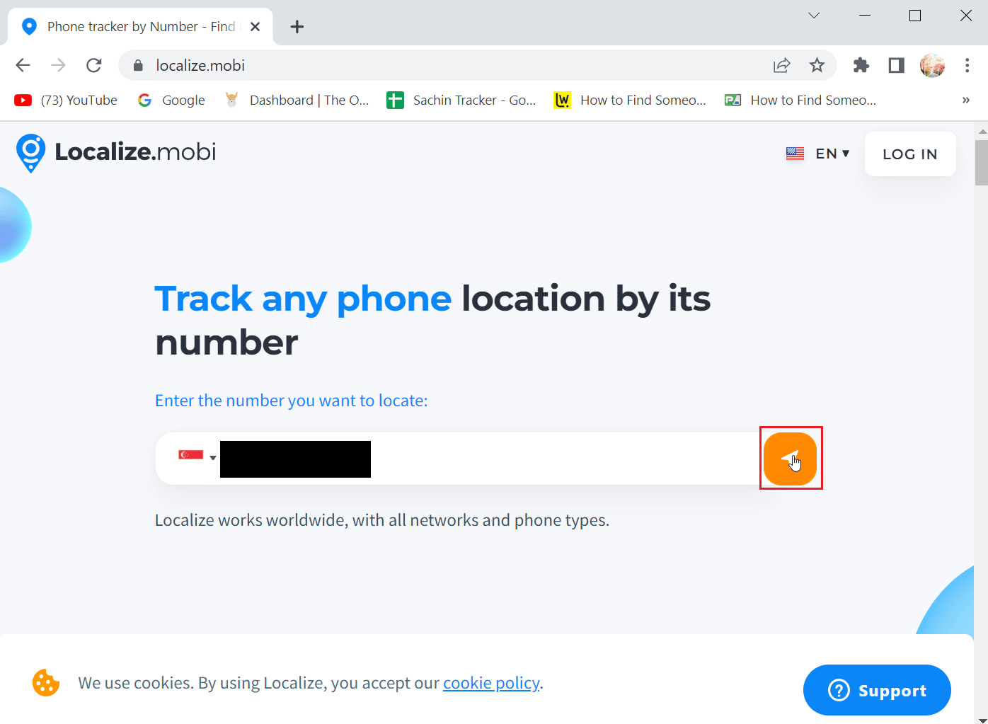 enter phone number and click on the arrow icon