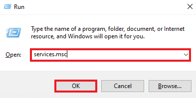 Enter services.msc and press OK. | Fix Error 0X800703ee on Windows 10
