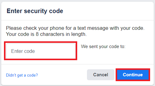 Enter the 8 digit OTP you received on your mobile phone and click on Continue | How to Delete Facebook Account Without Password