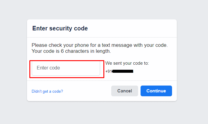 enter the code and click on continue 