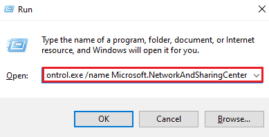 Enter the control.exe /name Microsoft.NetworkAndSharingCenter 