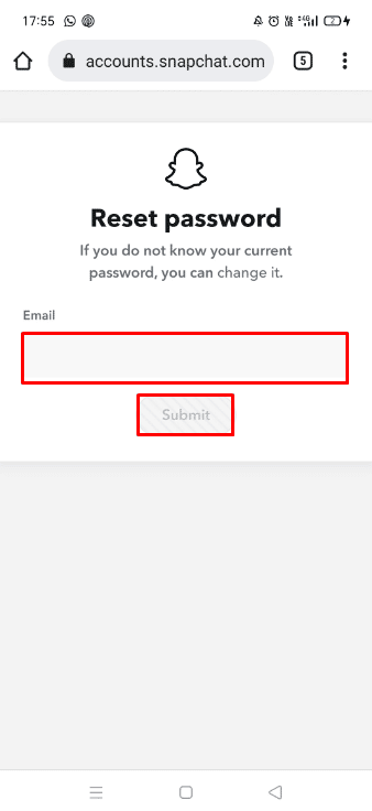 Enter the Email address and tap on Submit to receive a mail which will allow you to reset your password