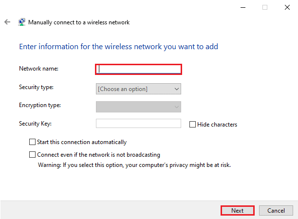  Enter the Network name and click Next