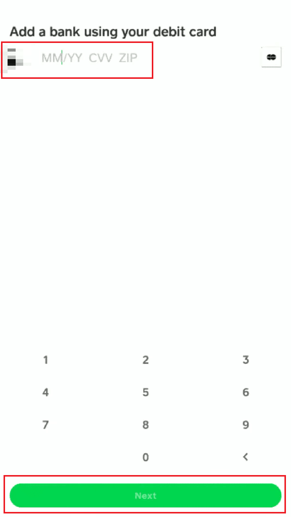 enter the new debit card number, expiration date, CVV, and ZIP code - tap on Continue | How to Remove Bank Account from Cash App