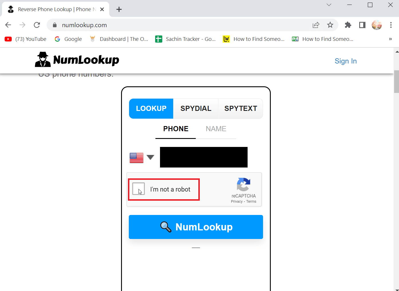 enter the number and click the captcha