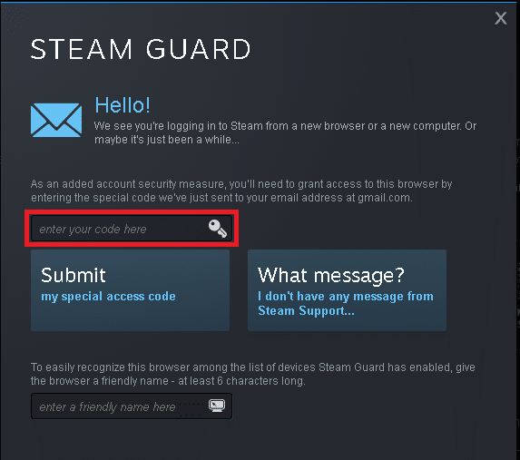 Enter the passcode sent to your mail. How to Fix Steam Image Failed to Upload