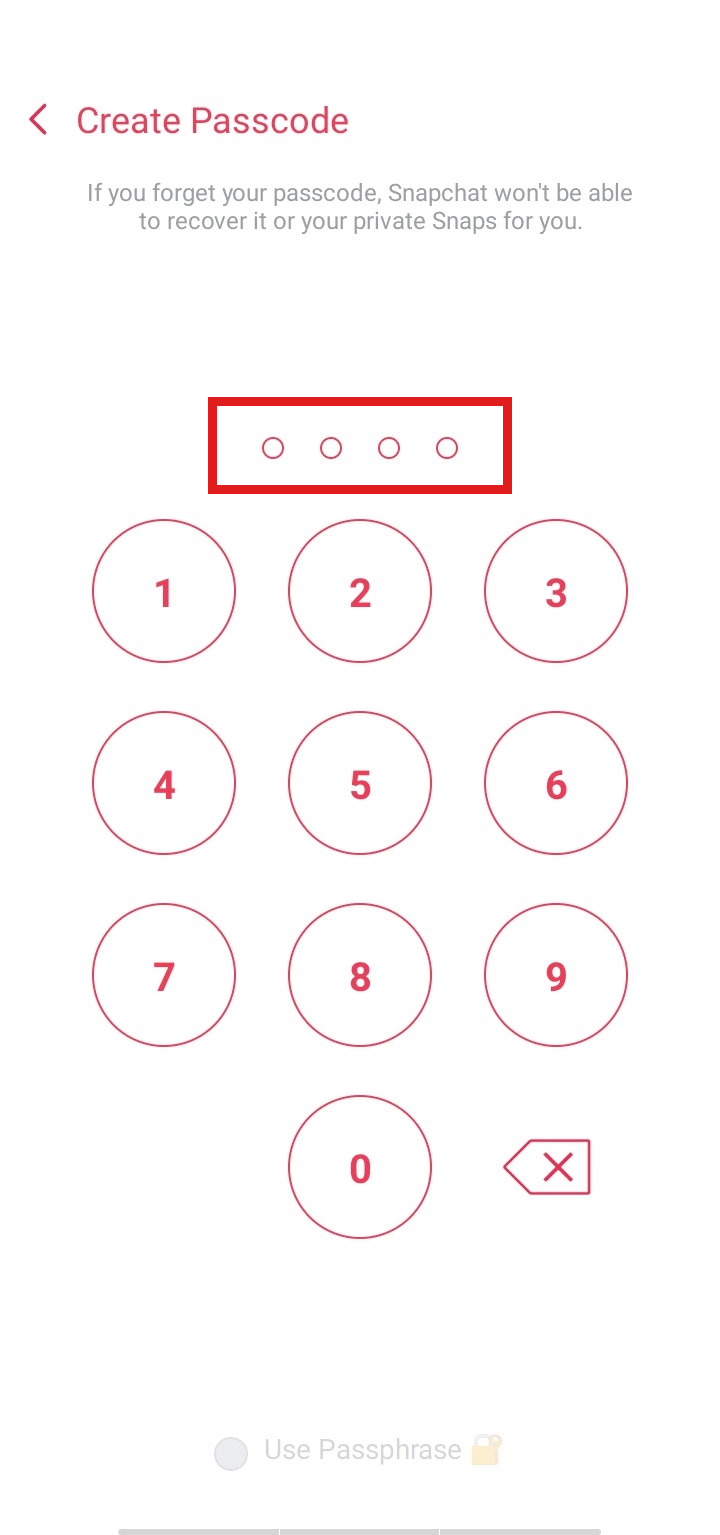Enter the passcode to create a new one. | How to Delete My Eyes Only on Snapchat