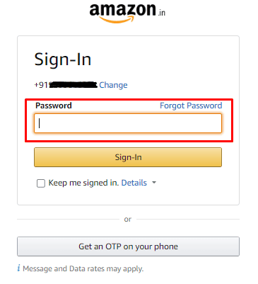 enter the password and click on Sign in