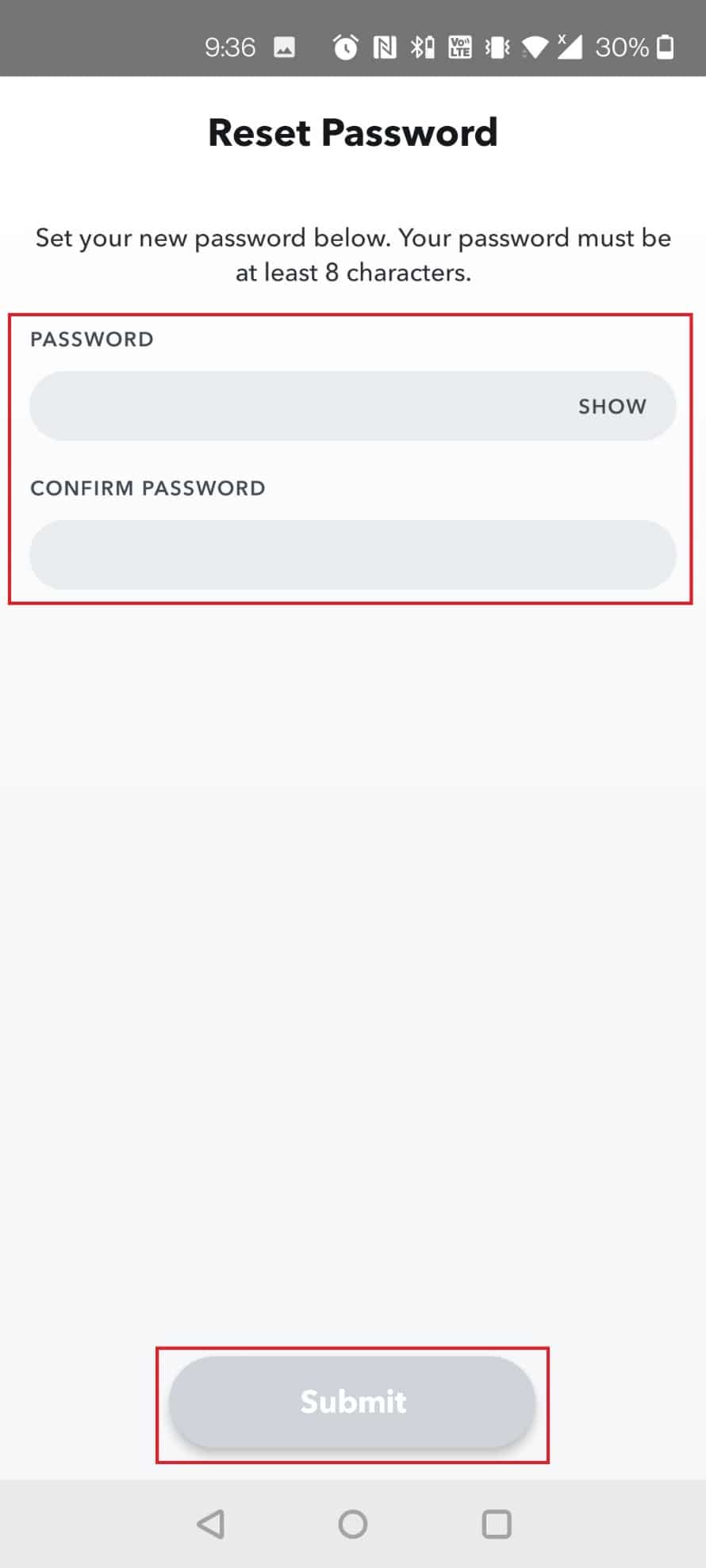 Enter the password twice to confirm and tap on Submit