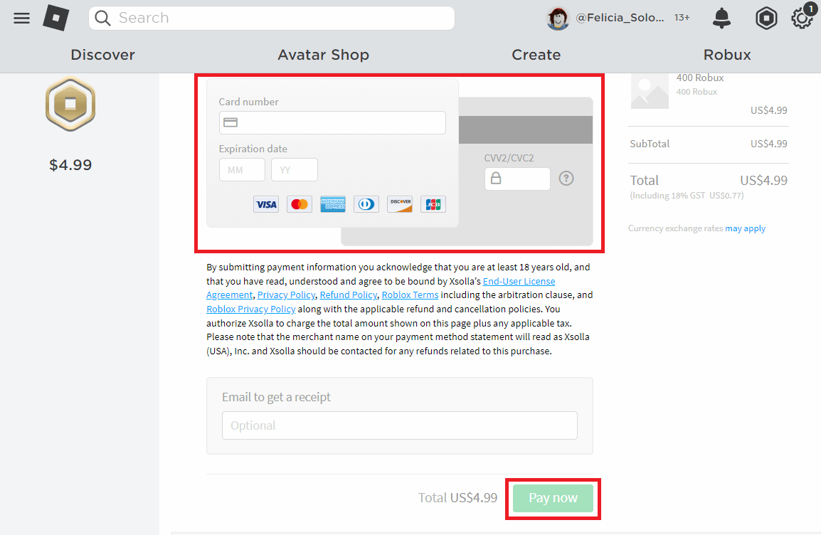Enter the payment details and click on Pay now to buy Robux | How Much are 1000 Dollars in Robux?