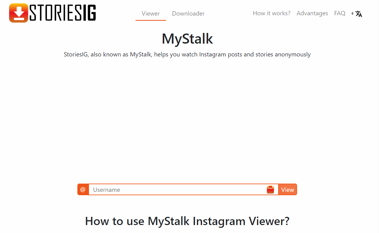 Enter the user name in search bar on Mystalk | view Instagram posts and stories without an account