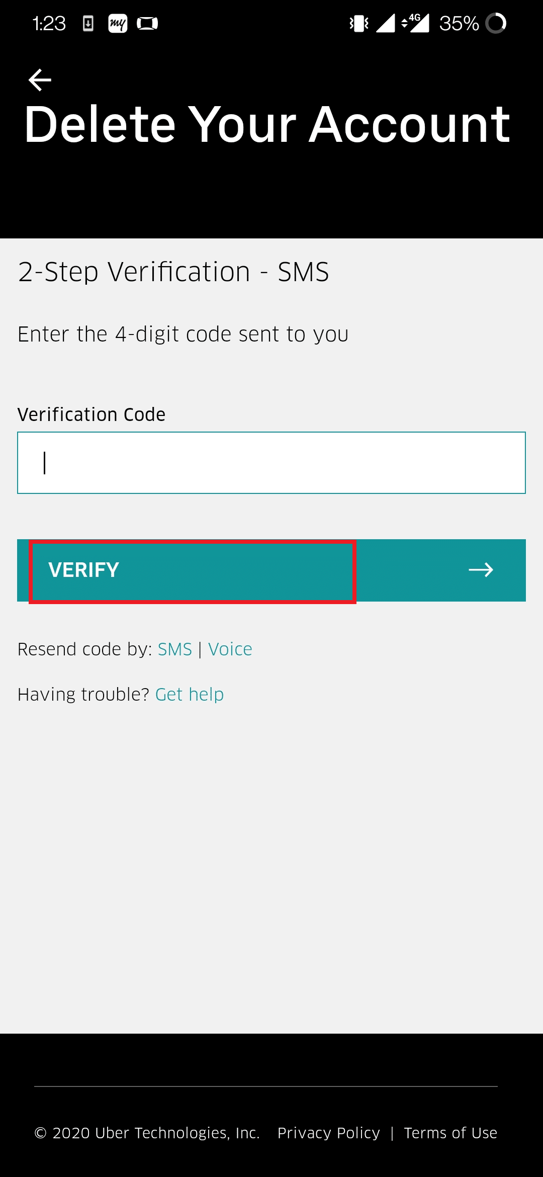 Enter the verification code and tap Verify