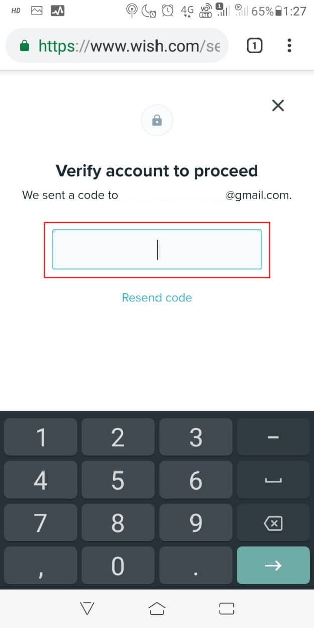 Enter the Verification code sent to your email
