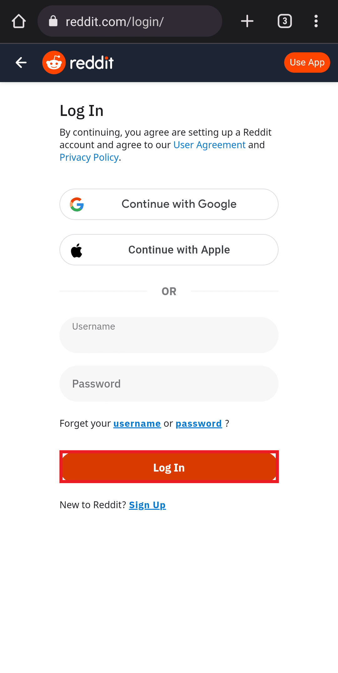 enter username and password and tap on log in
