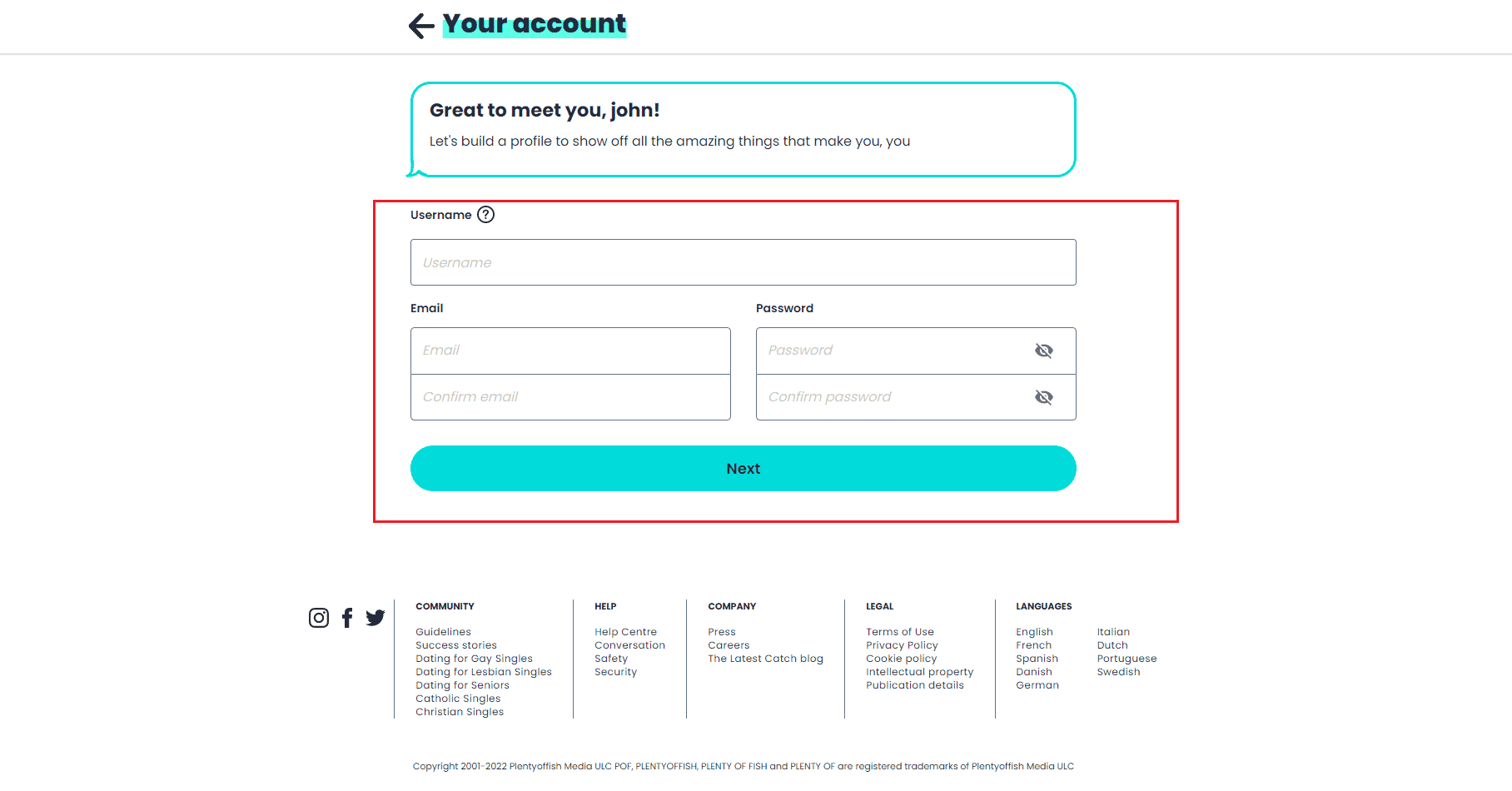 enter username email and password and click Next