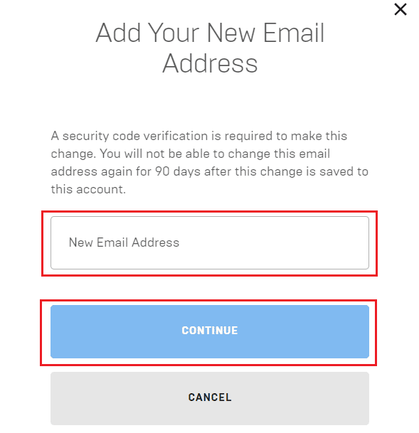 enter your New Email Address in the given field and click on CONTINUE | How to Unlink Your Epic Games Account