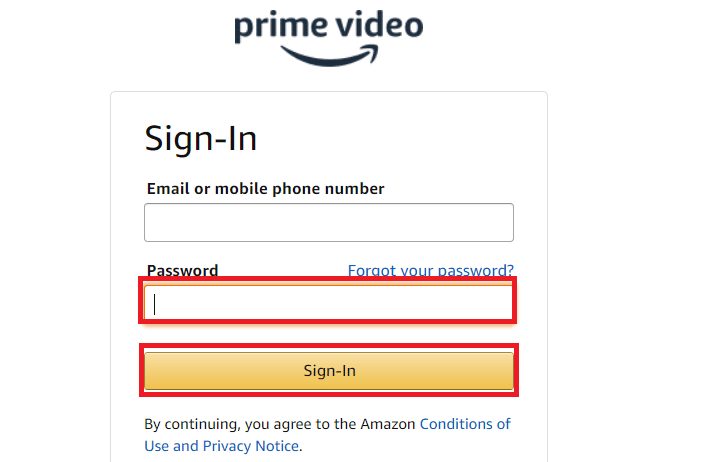 enter your Prime Video account Password and click on Sign-In to log in to your Prime Video account | Starz free trial Amazon Prime