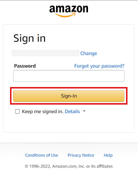 Enter your amazon password and click on Sign in.