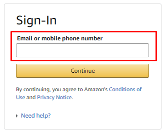 Enter your Amazon registered email address or mobile number and click on Continue. 