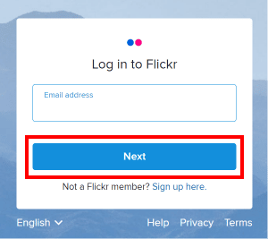 Enter your email address (not your yahoo email address) and click on the Next button. | How to Log into Flickr with Yahoo Account