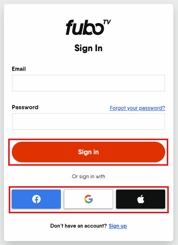 Enter your email and password and click on Sign in or you can tap on Google, Apple, or Facebook logo to sign in with them. | how much is FuboTV a month