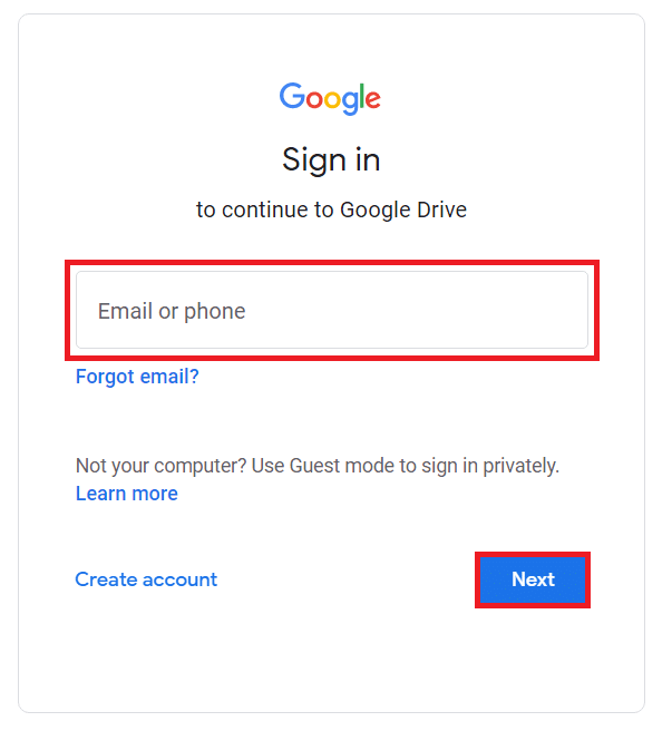 Enter your Email or phone in the required field and click on Next