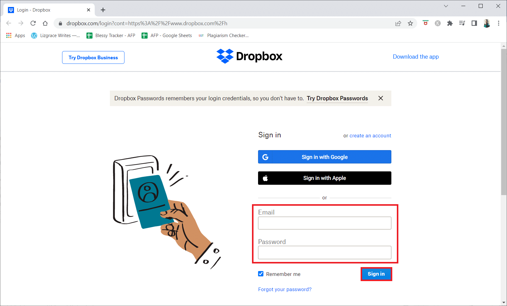 Enter your login credentials and click on Sign in | How Do I Remove Myself from a Dropbox Group