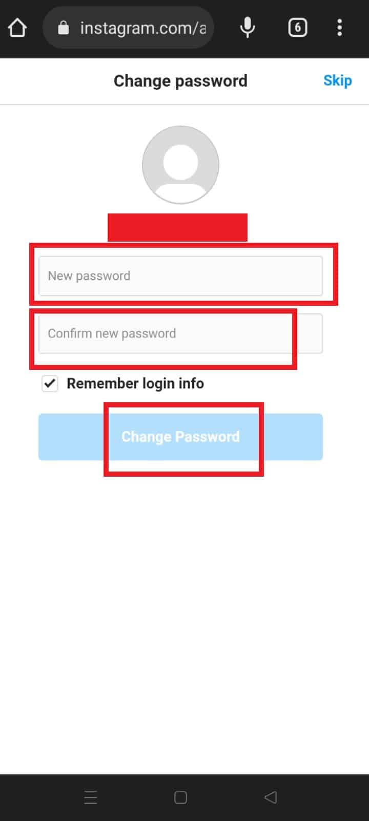 Enter your new passwords twice | How to Change Your Instagram Password If You Forgot It