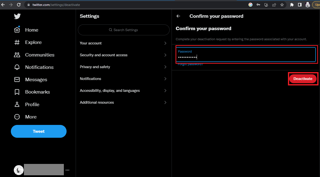 Введите свой пароль и нажмите «Деактивировать учетную запись». Как удалить заблокированную учетную запись Twitter