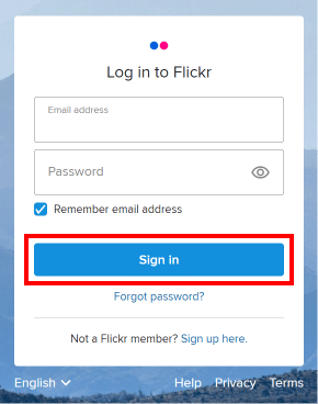 Enter your password and click on the Sign in button to log into your Flickr account.