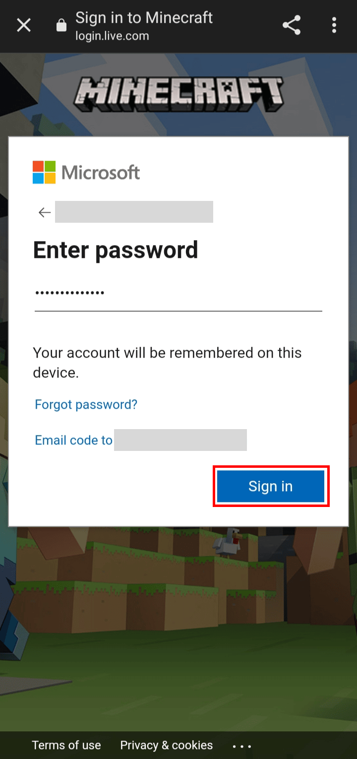 Enter your password and click on the Sign in button.