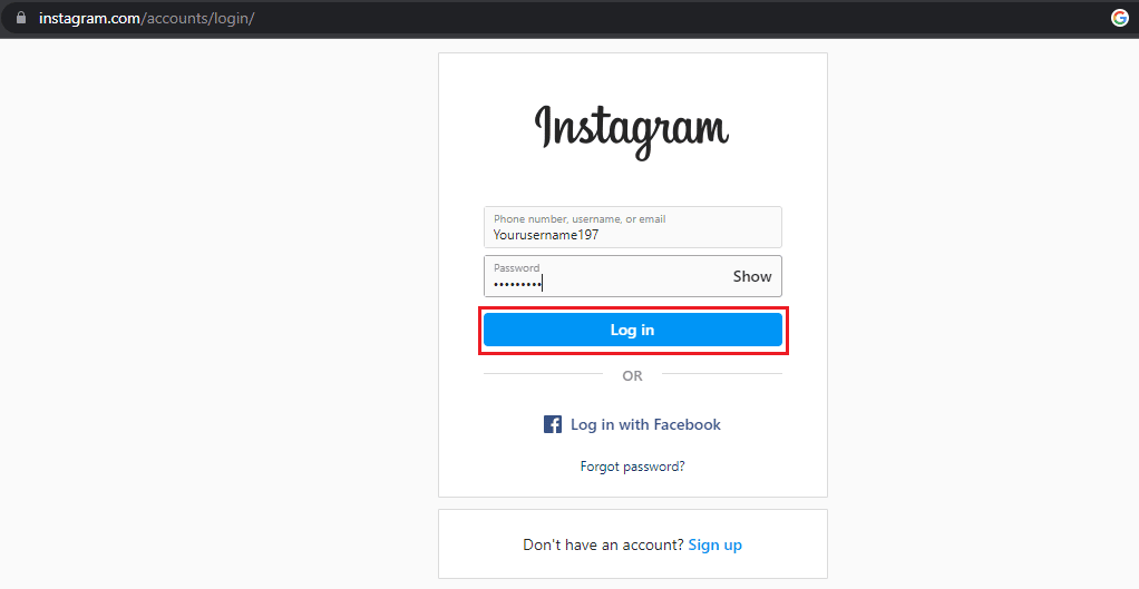 Введите свой пароль, а затем нажмите «Войти». | Как исправить черные фотографии в Instagram
