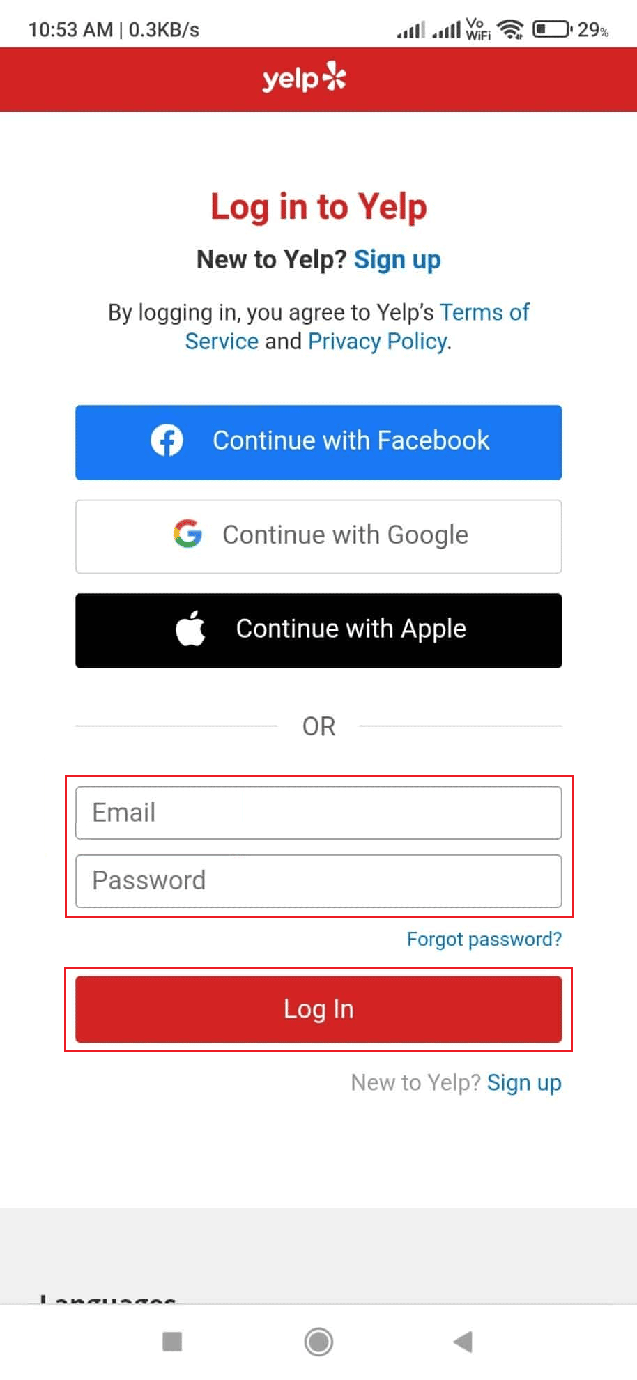 enter your registered email ID and password - Log In