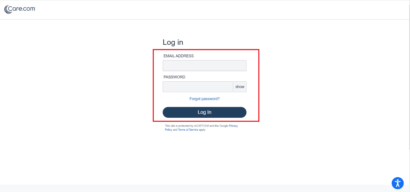 Enter your user’s account login information to access your account | How to Delete Care Com Account