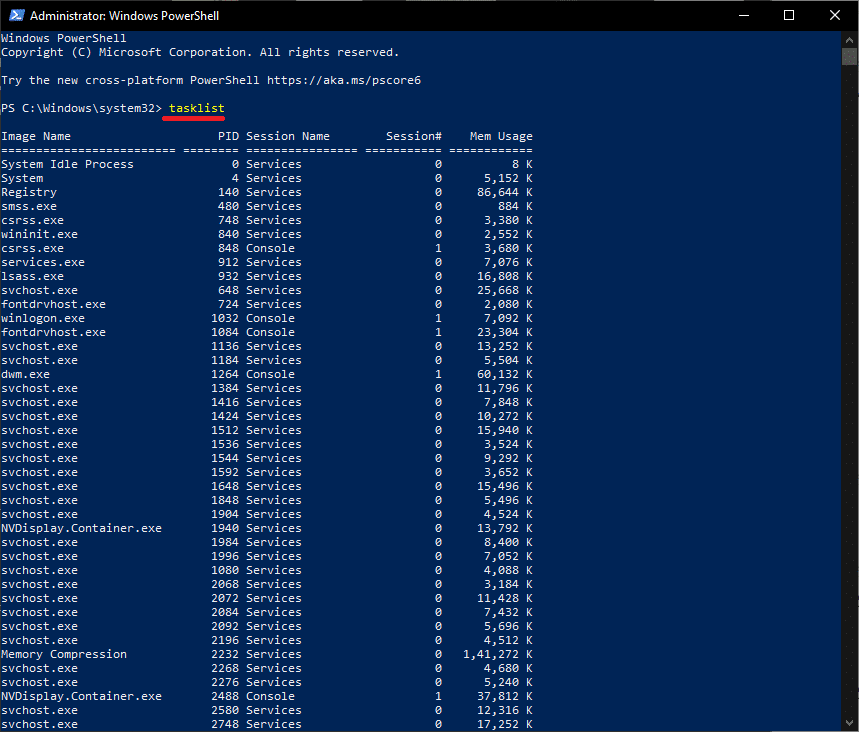 Execute tasklist to get a list of all processes | How To Kill A Process