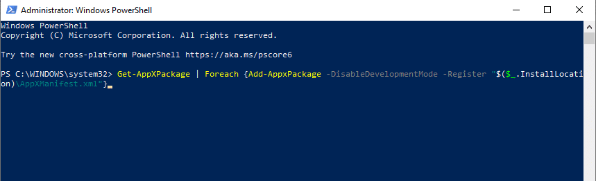 Execute the re register all microsoft apps command