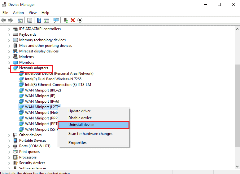 click on the Uninstall device option. Fix Remote Desktop Cannot Connect to the Remote Computer