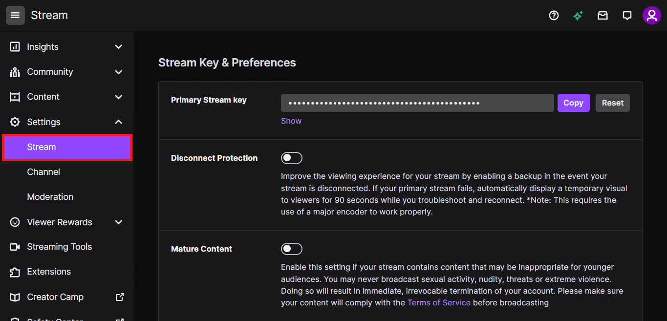 Expand the Settings tab in the left pane of the window and click on the Stream tab. 9 Ways to Fix Twitch Error #4000