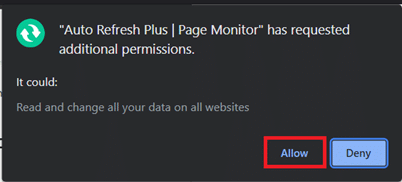 Extension permission request pop up message. How to Auto Refresh Google Chrome