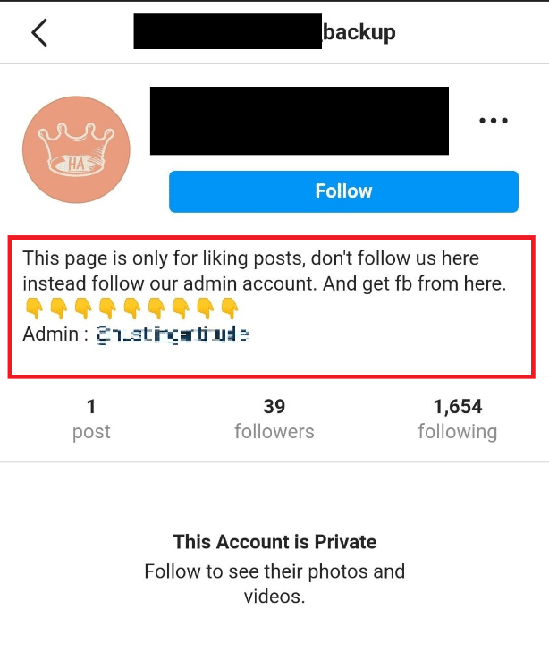 Fake account asking you to visit different accounts or irrelevant pages