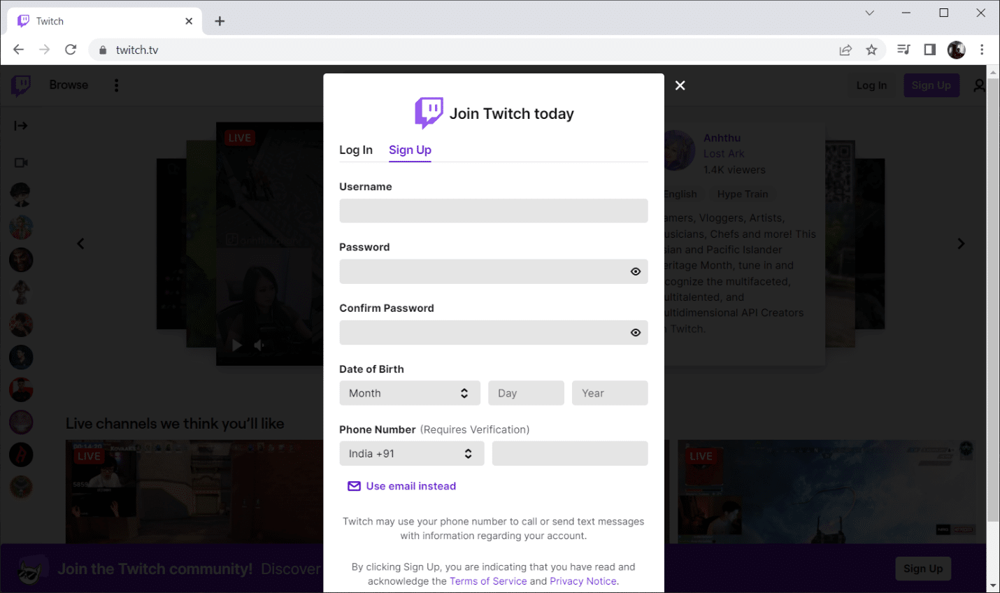Fill the credentials. How to Activate Twitch Account