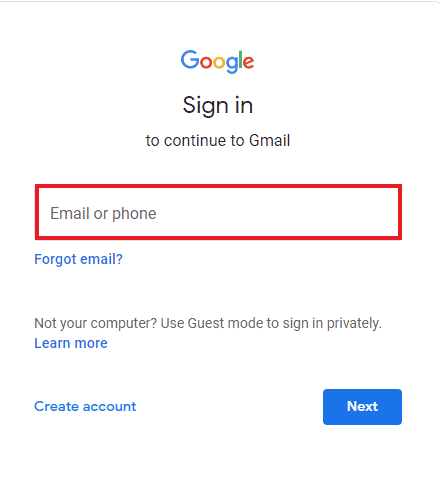 Введите учетные данные, чтобы открыть учетную запись Gmail.