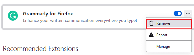 Finally, if you have identified which extension is causing you the trouble, click on the three dotted icon corresponding to it and select the Remove option. 