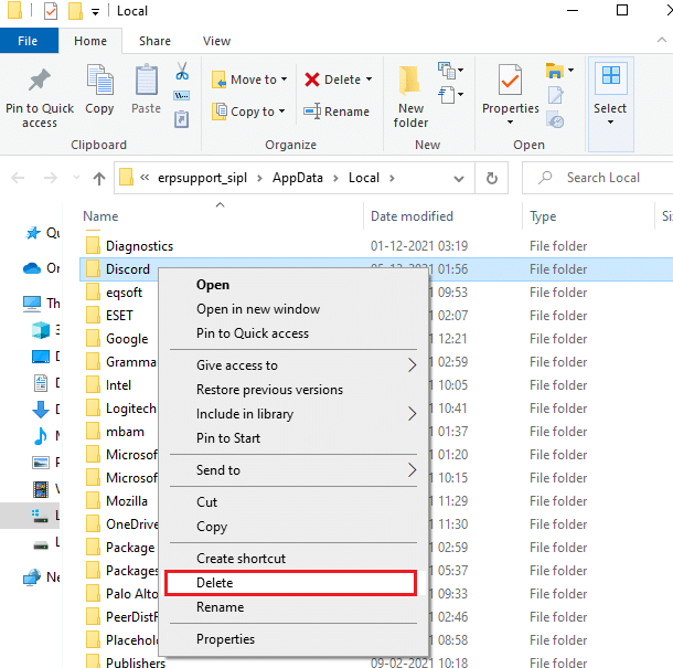 Найдите папку Discord с помощью меню поиска и удалите ее. Как исправить ошибку Discord JavaScript при запуске в Windows 10