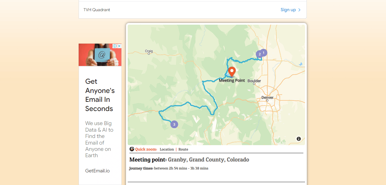 Finden Sie das Suchergebnis wie folgt mit einer Karte und Details zum Veranstaltungsorttyp | auf halbem Weg zwischen zwei Orten | auf halbem Weg zwischen den Städten